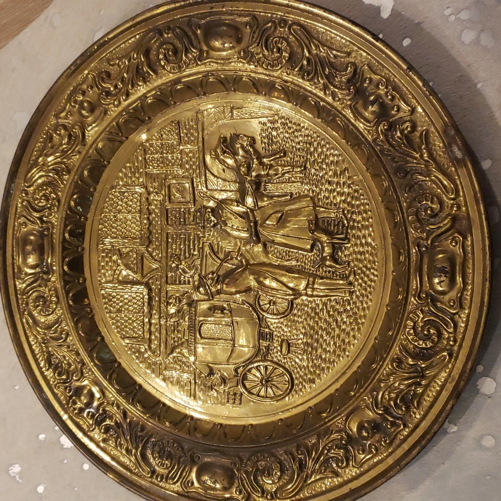 Vintage Brass Wall Hanging Plate 17"